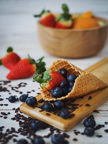 fruit blueberry and strawberry in cone plant