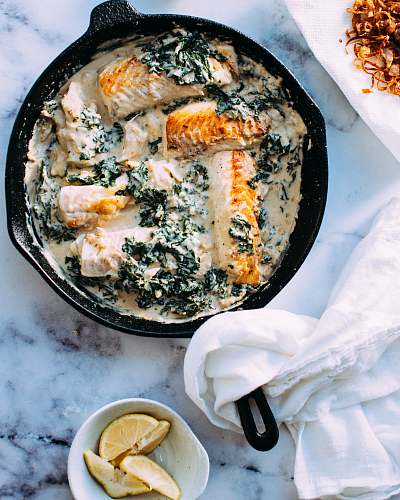 bowl bowl of stew salmon seafood