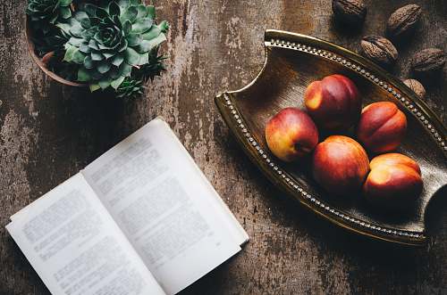 book brown wooden tray fruit