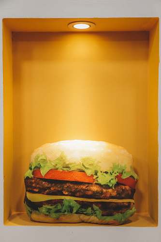 burger burger displayed on yellow container orange