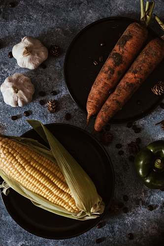 plant carrots and corn on plate vegetable