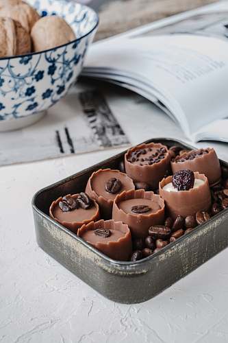 dessert chocolates on grey container chocolate