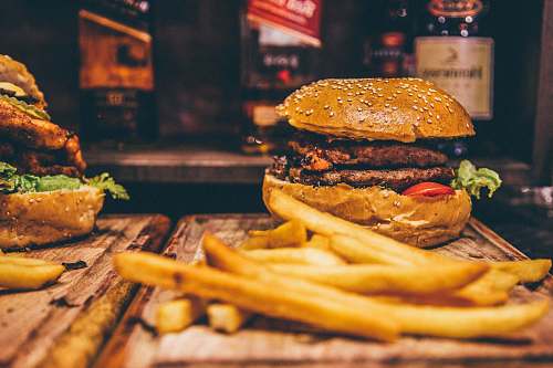 burger cooked French fries and hamburger fries