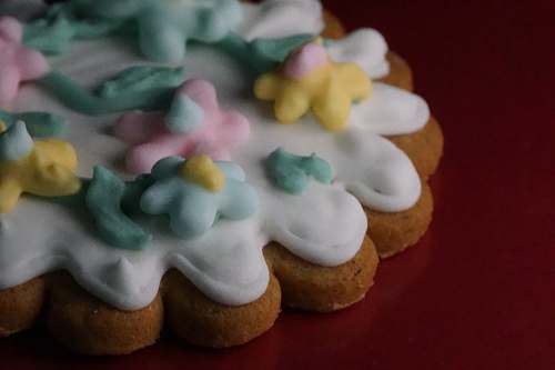 sweets cookie with icing on table confectionery