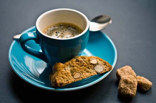 biscuit cup of coffee and bread on saucer closeup photography cookie