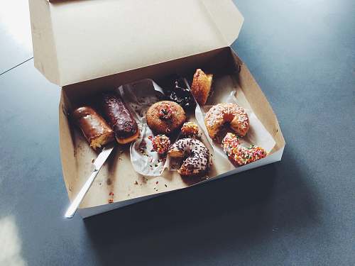 chocolate doughnuts on box donuts