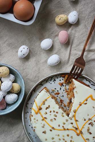 egg eaten cake beside eggs dish