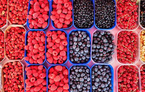 fruit flat lay photography of boxes of berries blueberry