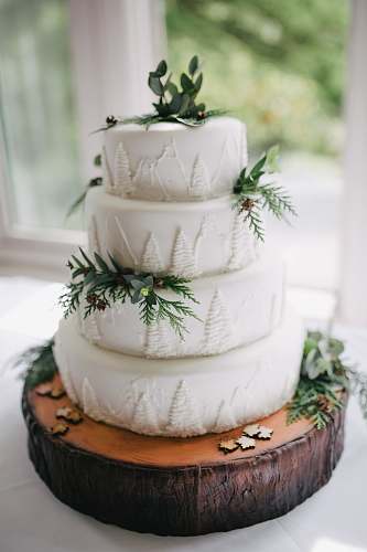 cake focus photo of white icing-covered 4-tier cake dessert