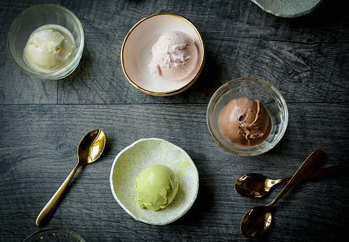 dessert four ice creams on cups butter