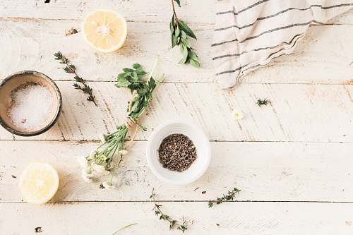 herb green vegetable beside ceramic bowl kitchen