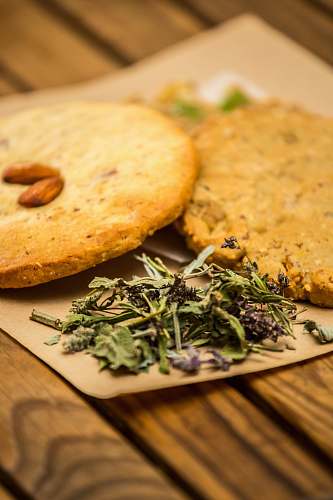 plant ground herb besides sliced bread bread