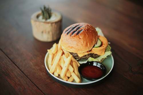 burger hamburger and French fries brown