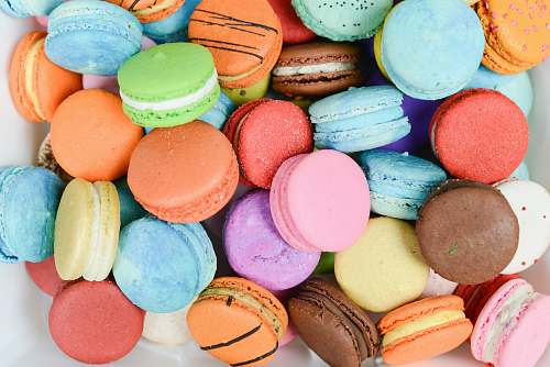sweets high-angle photography of French macarons confectionery