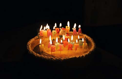 cake lighted assorted-color birthday candles in cake birthday cake