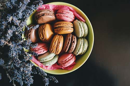 bowl macarons on bowl dessert
