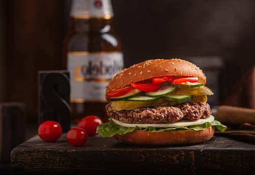 burger meat burger on table plant