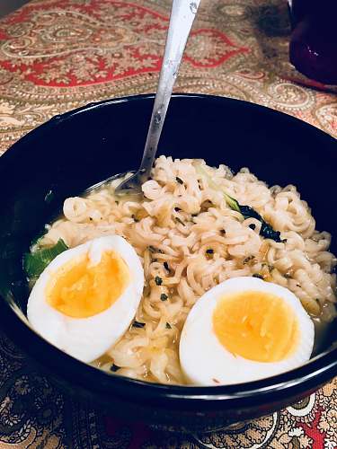 egg noodle with hard boiled eggs breakfast