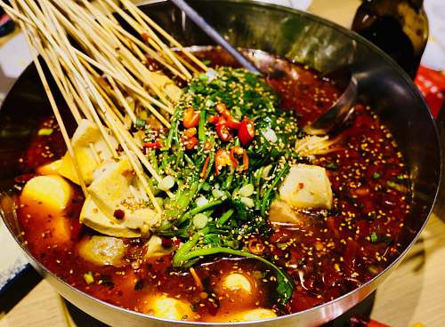meal noodles and vegetables cooked on cooking pot dish