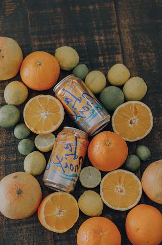 fruit orange and citrus fruits and La Croix cans citrus fruit
