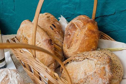bread pastries in basket bun