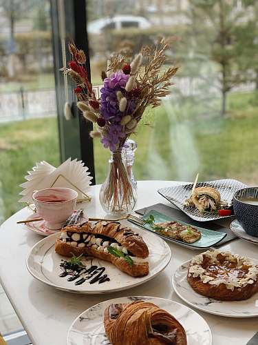 meal pastries on plates dish