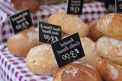 bread pastries with sign bakery