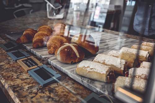 bread pastry lot in display counter cake