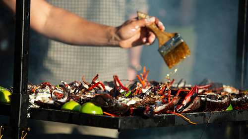 seafood person grilling food animal