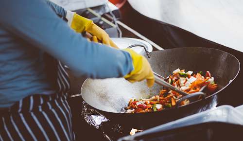 wok person mixing vegetable in wok person