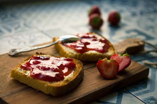 breakfast photo of bread with strawberry jam bread