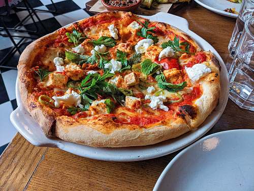 meal pizza with basils pizza
