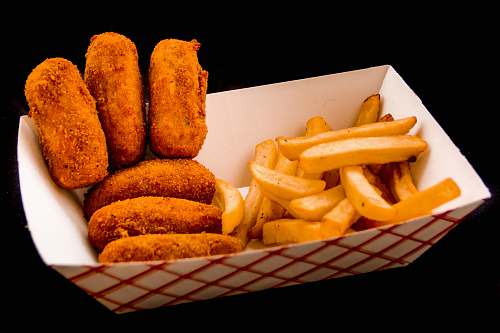 bread potato fries and fried meat fries