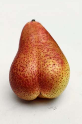fruit red and yellow pear on white surface pear