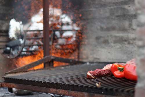 bbq red bell pepper on grill meat