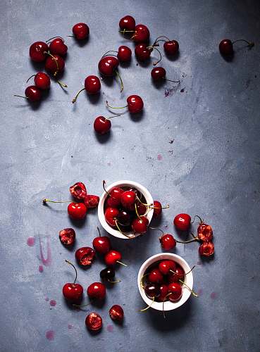 fruit red cherries inside white mug plant