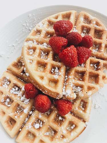 confectionery red strawberries on brown waffles waffle