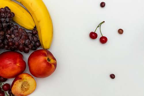 plant ripe banana, apple, grapes, and cherries fruits apple