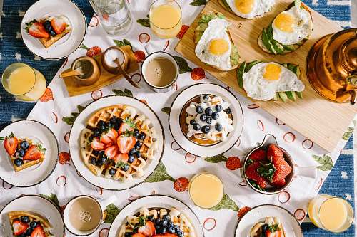 bowl round white ceramic plate filled with waffle breakfast