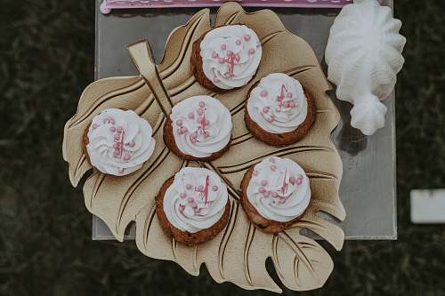 dessert selective focus photography of cupcakes on leaf plate cake