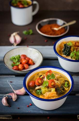 bowl several vegetable dishes cup