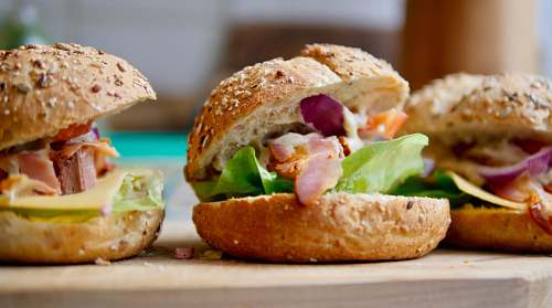 burger several vegetarian burgers bread