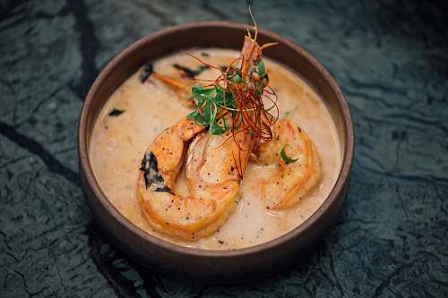 meal shrimps with cream in bowl bowl