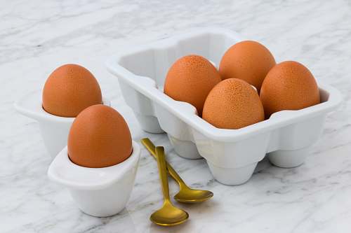 bowl six brown eggs on white egg sorter egg