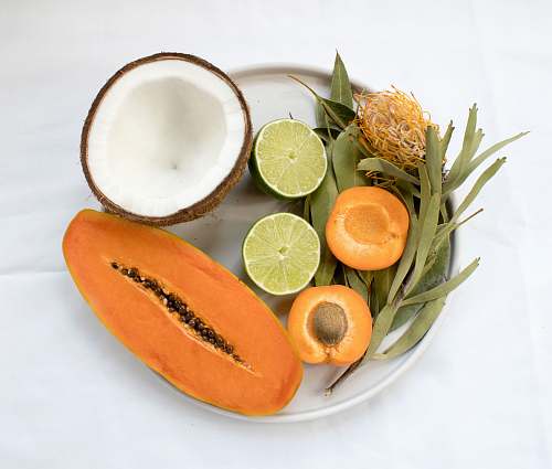fruit sliced fruits served on white plate plant