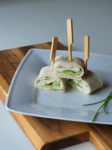 bread square white plate with foods dish