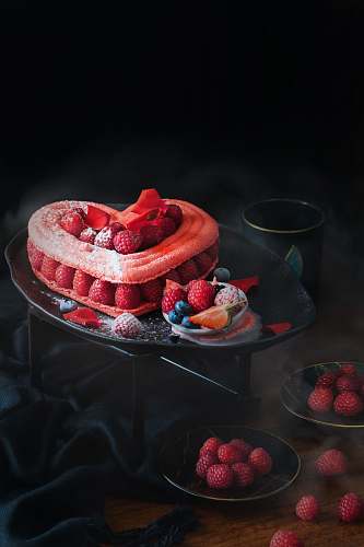 plant strawberry cake on tray raspberry