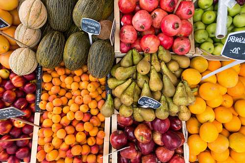 fruit top view photo of produce stand apple