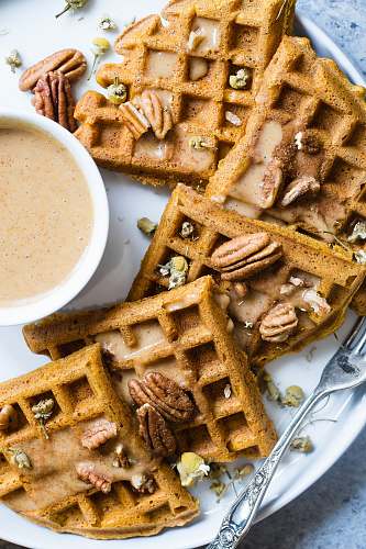 breakfast waffle with cream on white ceramic plate springfield