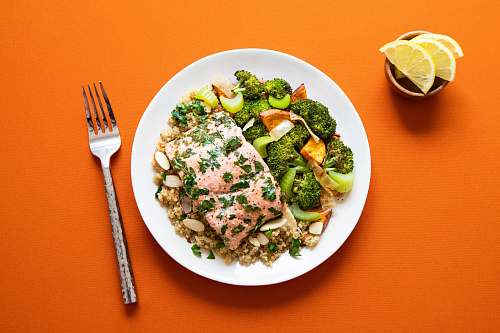 food broccoli with meat on plate flora